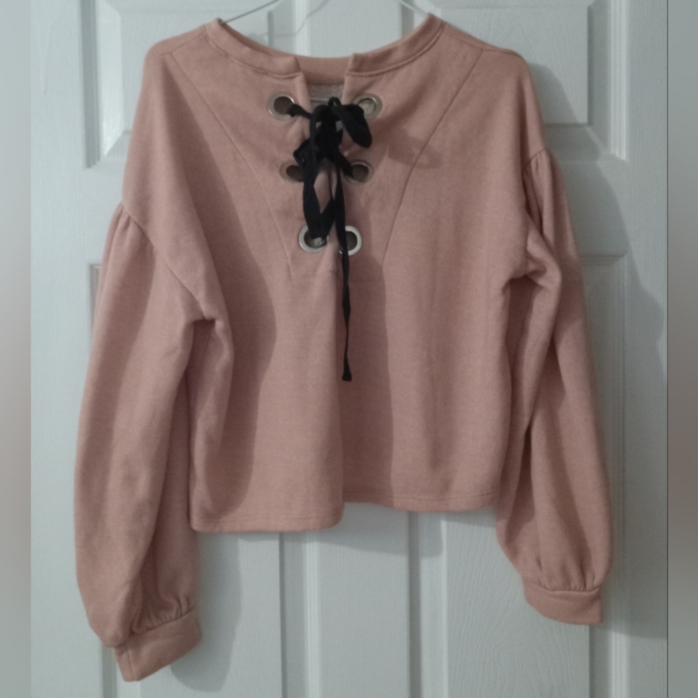 Haute Monde Sweatshirt Women's Cropped Top Pale Pink Size L